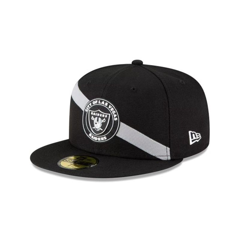 NFL Las Vegas Raiders Stripe 59Fifty Fitted (TEZ8202) - Black New Era Caps